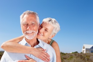 Portrait of a romantic senior old couple enjoying at a vacation